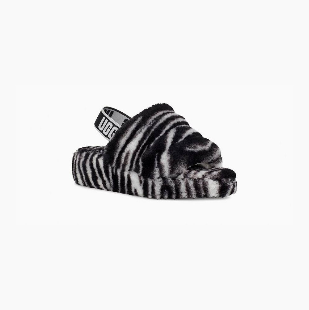 UGG Fluff Yeah Zebra - Badesandaler Dame - Svart Hvite (NO-J233)